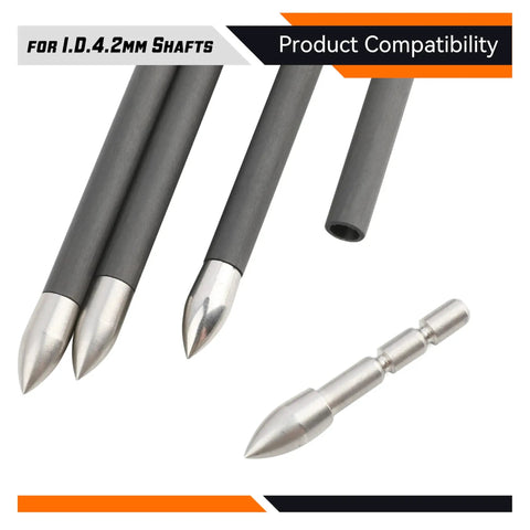 Stainless Steel Archery Field Points With BreakOff Tips For 4 2mm Shafts GlueIn Insert 60 120 Grain Range In 10 Grain Increments