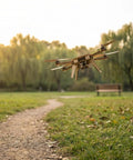 DIY Wooden RC Drone Kit For Adults And Beginners Build Your Own Quadcopter With Gyroscope Remote Control in flight outdoors