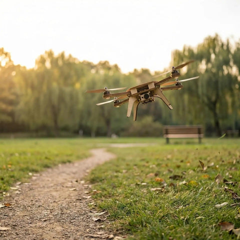 DIY Wooden RC Drone Kit For Adults And Beginners Build Your Own Quadcopter With Gyroscope Remote Control in flight outdoors