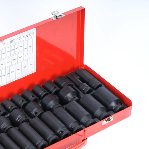 35-Piece 1/2 Inch Drive Deep Impact Socket Set With 6-Point Sockets, Heavy Duty Spindle And Axle Nut Kit, Deep Length 38mm And 78mm, Garage Ready For Car Auto Truck Repairs