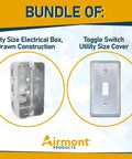 Combo Pack 4x2 Inch Utility Electrical Box And Toggle Switch Cover In Galvanized Steel, 13 Cu In Capacity, front view