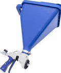 Top Shelf 2 Gallon Hopper Gun Paint Sprayer Featuring Slick Adjustable Nozzle And Quick 45 Degree Angle Adapter Soft Grip Trigger Smooth Flat Texturing For Drywall And Interior Floors, blue hopper with ergonomic trigger.