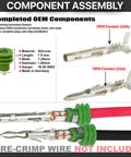 Top Quality 4 Pin Weather Pack Connector Kit With Sealer Terminals And Housing For Male Female Quick Disconnect Splice Works Great On 18 20 Gauge Wiring Fits OEM Specs Perfectly So You Can Fix Your Gear Easy, green silicone seal and OEM 20A contact
