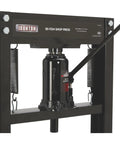 Heavy Duty Twenty Ton Hydraulic Shop Press With Adjustable Platform And Extended Lever For Easy Pumping beefy steel frame close-up.