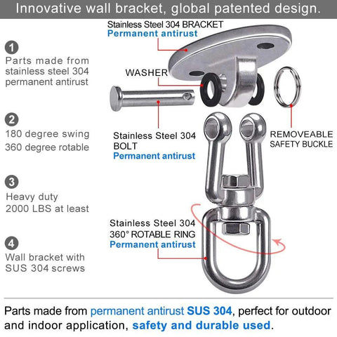 Heavy Duty Ceiling Swing Mount Set Stainless Steel Hangers with Swivel Hooks for Yoga Swing 2000 lbs Capacity