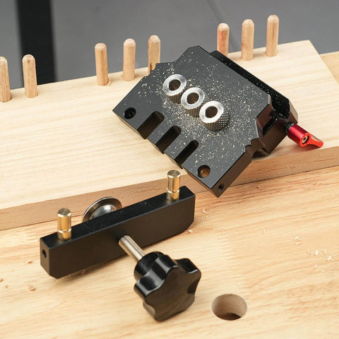 Self Centering Doweling Jig Kit For DIY Woodworking, 3 In 1 Dowel Jig With 6mm 8mm And 10mm Drill Bits, Aircraft Grade Aluminum Drill Guides Locator on wood