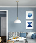 16 Inch Wide Pendant Light With Metal Shade In White And Brushed Brass for home kitchen with modern mid-century vibe