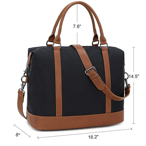 Weekender Travel Bag For Women, Canvas Duffel Tote With Water Resistant Oxford Fabric, Overnight Carry-On Luggage, 16.2 X 14.5 X 8 Inches
