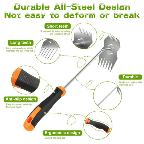 Durable All-Steel Stainless Steel Hand Weeder with Anti-Slip Rubber Handle Handy Portable Weeding Tool for Gardens Ergonomic Design
