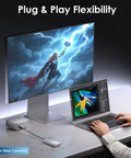 Next Level 80Gbps M.2 NVMe SSD Enclosure With Thunderbolt 5 And USB4 V2 Support on a desk connected to a laptop and monitor.
