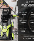 4500 PSI Pressure Washer With 4 Quick Connect Nozzles Inlet Hose And Filter And Foam Cannon for home cleaning, green unit