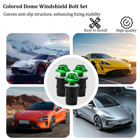 Hella Durable 10 Pack M5 Motorcycle Windshield Bolt Kit Rust Resistant Aluminum Alloy Screws And Nuts Universal Motorbike Windscreen Mounting Fastener Hardware Green displayed on a background of sports cars.