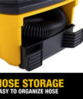 Hose storage on Beast 4 Gallon Wet Dry Shop Vacuum With 5 Peak HP Corded Power for garage and vehicle cleanup