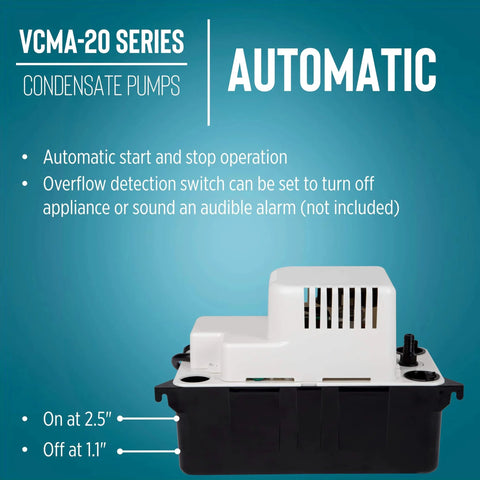 115 Volt Automatic Condensate Removal Pump For HVAC Refrigeration And Dehumidifiers With 80 GPH Capacity, 1/30 HP Thermally Protected Motor