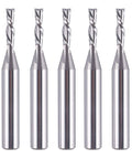 SpeTool 5-pack down-cut spiral router bits set with 1/4" shank and 1/8" cutting diameter, carbide for wood milling