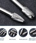 10-piece carbide burr set for metalwork, 1/4 inch shank, double-cut solid carbide bits for engraving and polishing metal surfaces.