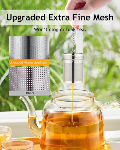 Two Pack Extra Fine Micron Mesh Tea Infusers With Extended Chain Hook For Loose Leaf Tea And Spices in teapot