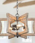 Modern Farmhouse 3 Light Wood Chandelier For Dining Room And Kitchen Island, Whitewashed Solid Wood Frame With Black Mottled Finish