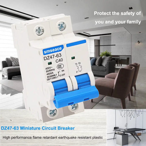 DZ47-63 32A 400V Miniature Circuit Breaker Two Pole Go-To AC Disconnect Switch in living room setting