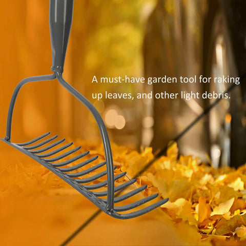 5 Ft Metal Lawn Rake With Level Head And 14 Tough Tines Stainless Steel Handle for Debris Cleanup and Lawn Care