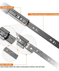Illustration of side mount ball bearing drawer slides with hidden handle showing silent hydraulic damping and full extension.