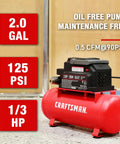 2 Gallon Portable Air Compressor With Knockout Oil Free Motor Delivering A Steady 125 Psi Through A Tough Hot Dog Tank