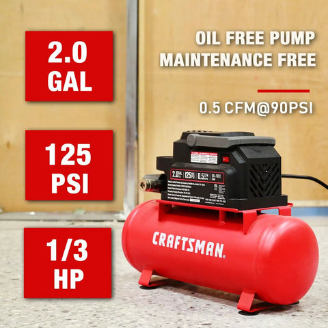 2 Gallon Portable Air Compressor With Knockout Oil Free Motor Delivering A Steady 125 Psi Through A Tough Hot Dog Tank