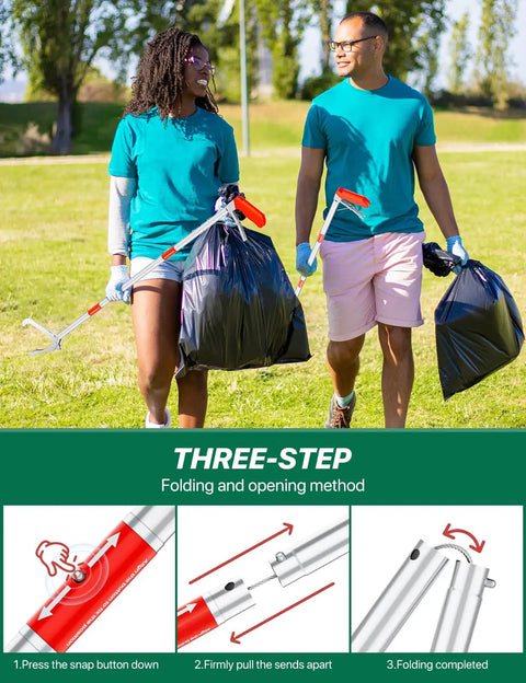50 Inch Foldable Reacher Tool For Seniors And Home Use Extra Long Grabber With Heavy Duty Grip Trash Pickup And Debris Reach Extender Easy To Use No Bending Or Climbing Perfect For Gutter Cleanup And Everyday Tasks