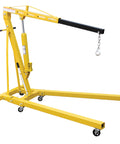 Heavy Duty Engine Hoist With Folding Legs For Shop Safety Portable Auto Crane Lifting Rig with yellow steel frame and caster wheels.