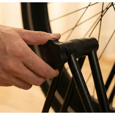 Hand adjusting Foldable Aluminum Bike Stand For Road Bikes Mountain Bikes And E Bikes, Portable Floor Rack close-up view