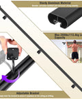Heavy Duty Black Pipe Stair Handrail For Indoor And Outdoor Steps Aluminum Metal Railing With Wall Return Built Damn Tough Rock Solid Grip Weatherproof Nine Foot Porch Guard showing sturdy adjustable bracket with maximum 250lbs capacity.