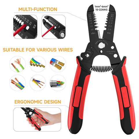 Ratcheting Crimping Tool Kit Pro Grade With Six Interchangeable Dies for versatile wire cutting and crimping, ergonomic design
