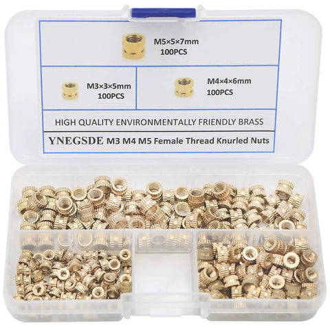 Box of Brass Heat Set Threaded Inserts Kit M3 M4 M5 Knurled Female Threads For Plastic And 3D Printing Components, 300 Pcs Assortment