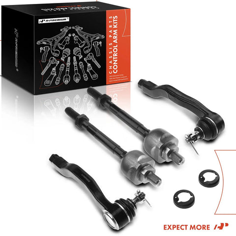 Front Inner And Outer Tie Rod End Kit For Honda CRV 1997 1998 1999 2000 2001 Replace Worn Tie Rods To Fix Loose Steering And Uneven Tire Wear Easy Install Durable Precision Fit For Smooth Quiet Handling, four black tie rod ends and hardware