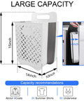 Hanging Laundry Basket Hamper With Handle, Collapsible Wall Mount, Go-To Space Saving Foldable Laundry Organizer For Dirty Clothes, Waterproof Durable Multi Function Bin, Set Of 2 XL And M, showing dimensions and capacity.