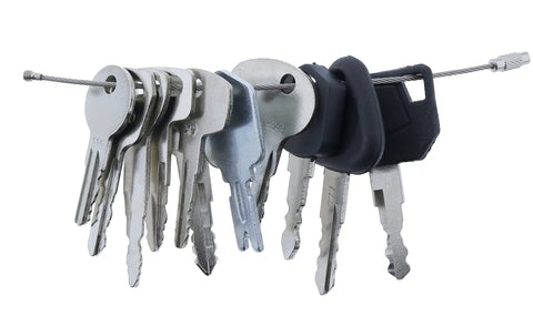 12 Key Forklift Master Key Set With Ignition Keys For Yale Cat Komatsu Doosan Nissan Hyster JCB Volvo Mitsubishi And More On One Ring For Easy Access And Quick Starts, metal keys on cable ring