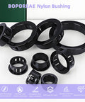 15 Pack Black Snap In Knockout Bushings For Wiring And Hoses, 35 Mm Mounting Diameter, Nylon Round Grommets Displayed