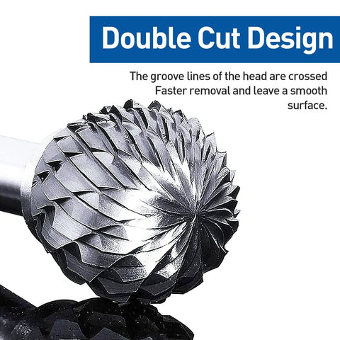 Close-up of a tungsten carbide burr from Double Cut Carbide Burr Set Ten Pieces With One Eighth Inch Shanks For Rotary Tools