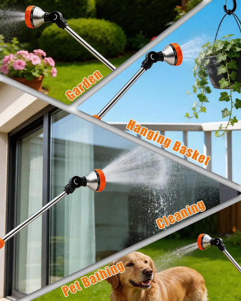 Long Reach 24 Inch Watering Wand With 8 Spray Patterns And 180 Degree Rotating Head For Garden Plants And Cleaning Tasks
