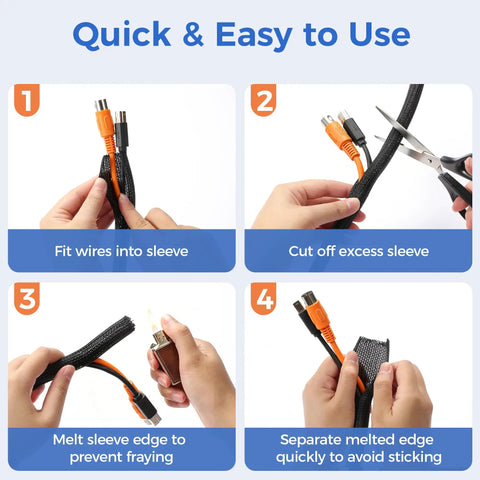 Cool Cable Sleeve Kit That Keeps Your Pets Off Wires And Saves You From Messy Cords On The Desk Or TV Stand With Easy Split Design For Super Simple Setup Today. 10ft black PVC sleeve installation steps