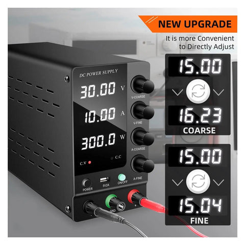 Dope Lab Grade DC Bench Power Supply 30V 10A Plus 60V 5A 120V Switching Regulated Dual Input Dual Display Low Ripple High Efficiency Compact Power Source For Motor Tests And Mobile Electronics Repair, front view