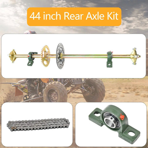 Heavy Duty 44 Inch Rear Axle Kit For Go Karts With Brake Caliper And Disc 37T Sprocket 530 Chain Pillow Block Bearings