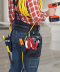 Electrician with Electrical Tape Holder Belt Strap With Snap Hooks And Pouch Rotating Buckles Pro Grade Quick Access Tape Carrier