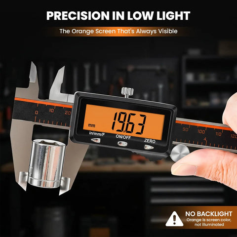 Rechargeable Digital Caliper With Type C Fast Charge And Auto Off, Large Orange Screen displaying 19.63 mm measurement