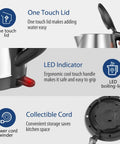 Features of 1.7L Stainless Steel Electric Tea Kettle With LED Light, BPA Free, Auto Shut Off, Boil Dry Protection, 1500W Fast Boil