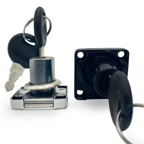 Solid Zinc Alloy Cabinet Lock With Keys For Drawer And Desk Security, featuring a silver tumbler and black base.