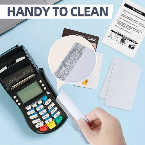 Dual Side Card Reader Cleaning Cards For CR80 Terminals, No Fuss Quick Dry Cleaning Solution in use with POS device
