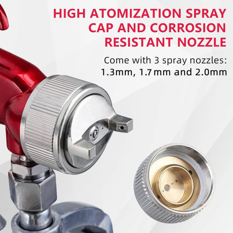 Close-up of the high atomization spray cap and corrosion resistant nozzle for the Straight Up Pro Grade Hvlp Paint Sprayer.