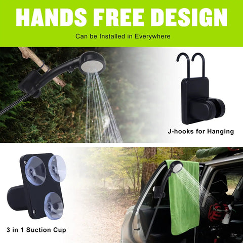 Portable Camping Shower With 6000mAh Battery, LED Display, Four Spray Modes, hangable for hiking and travel