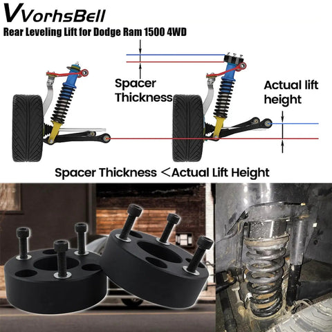 Diagram showing installation of 2.5 Inch Front Strut Spacers And 1.5 Inch Rear Lift Spacer Kit For Ram 1500 4WD 4X4 2009-2022